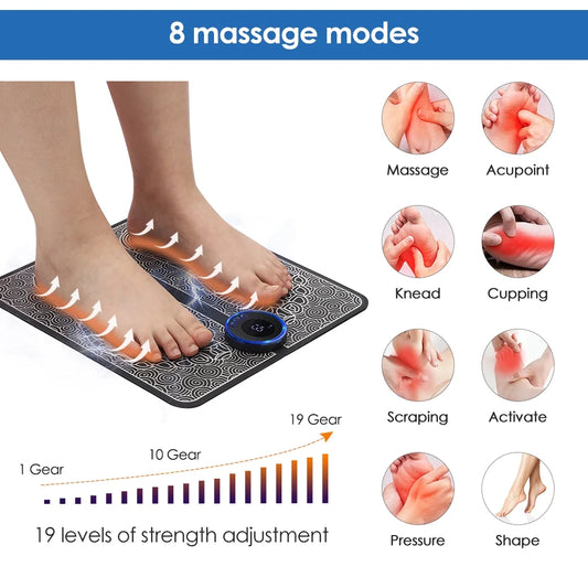 EMS Foot Massager Mat Electric Foot & Leg Massager with Electrode Pads