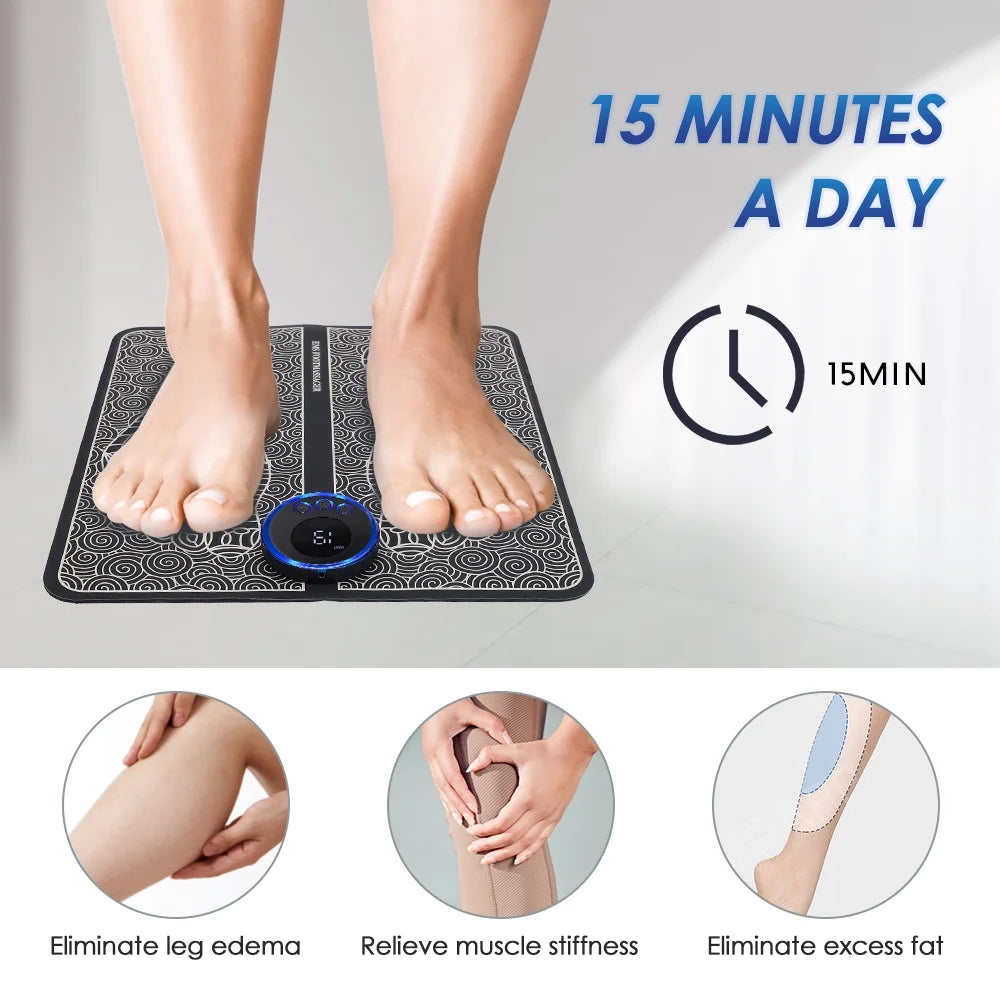 EMS Foot Massager Mat Electric Foot & Leg Massager with Electrode Pads