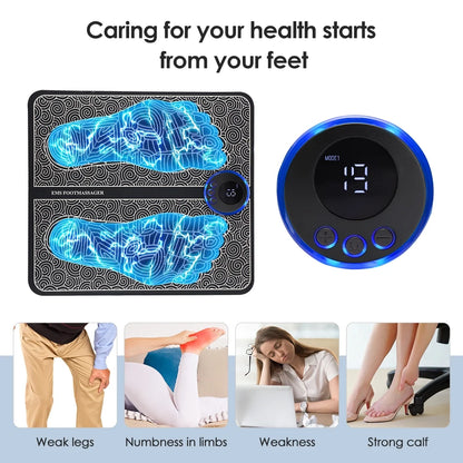 EMS Foot Massager Mat Electric Foot & Leg Massager with Electrode Pads