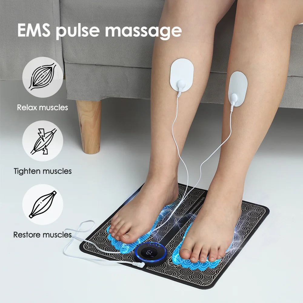 EMS Foot Massager Mat Electric Foot & Leg Massager with Electrode Pads