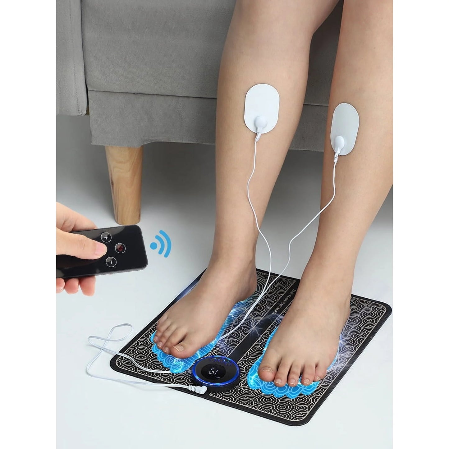 EMS Foot Massager Mat Electric Foot & Leg Massager with Electrode Pads