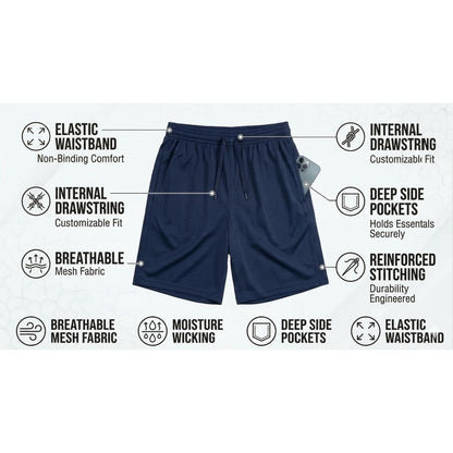 Daresay Men’s 9" Mesh Athletic Shorts 5-Pack with Pockets