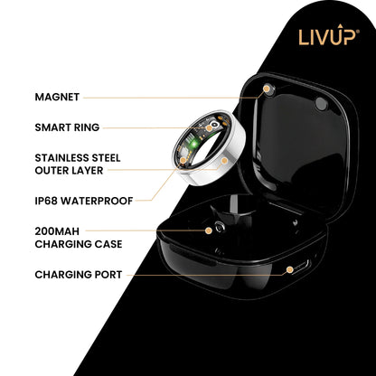 LivUp Smart Ring Silver Fitness and Sleep Tracker Size 8