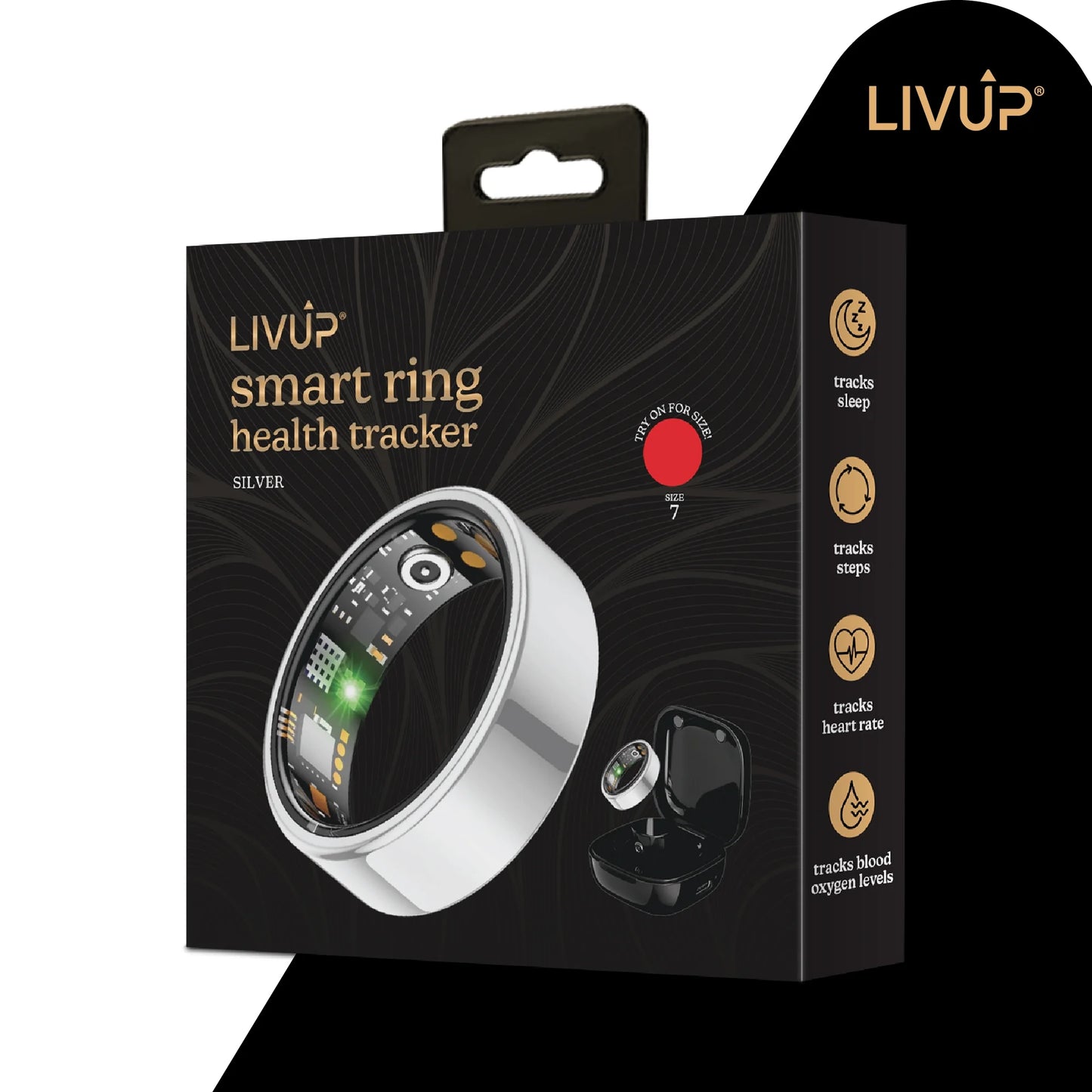 LivUp Smart Ring Silver Fitness and Sleep Tracker Size 8